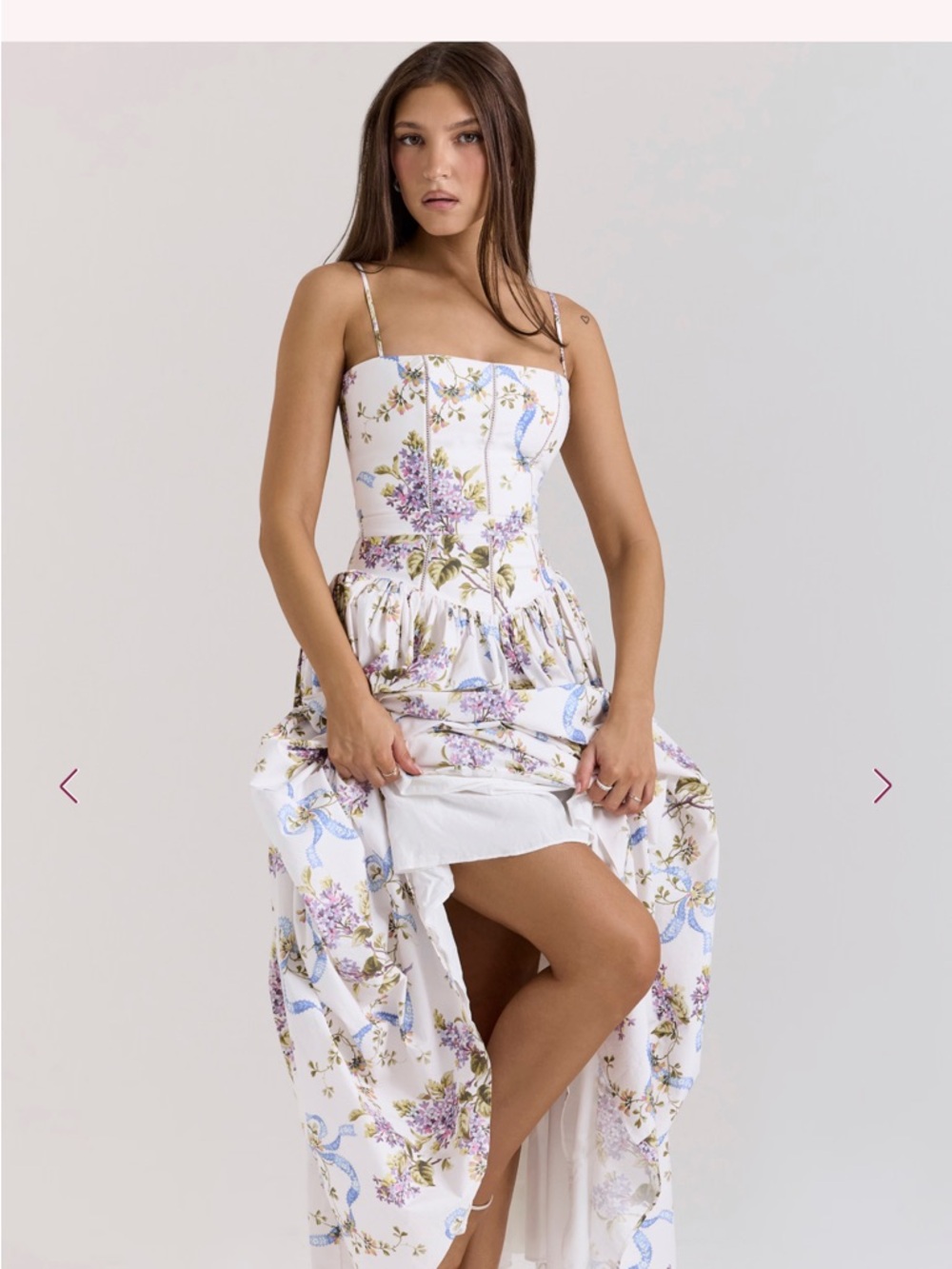 YSABELLA
Off White Vintage Ribbon Print Cotton Midi Sundress